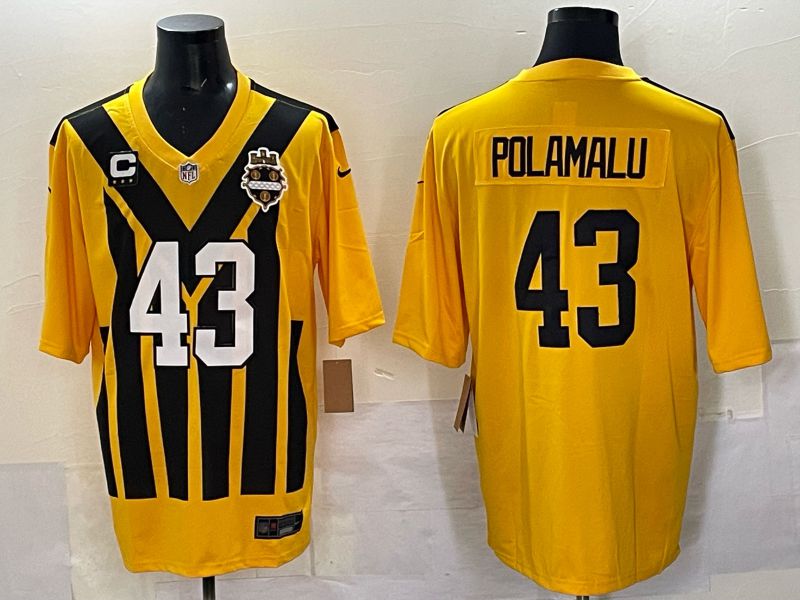 Men 2025 Nike Pittsburgh Steelers #43 Polamalu yellow Retro Limited NFL Jersey style 04